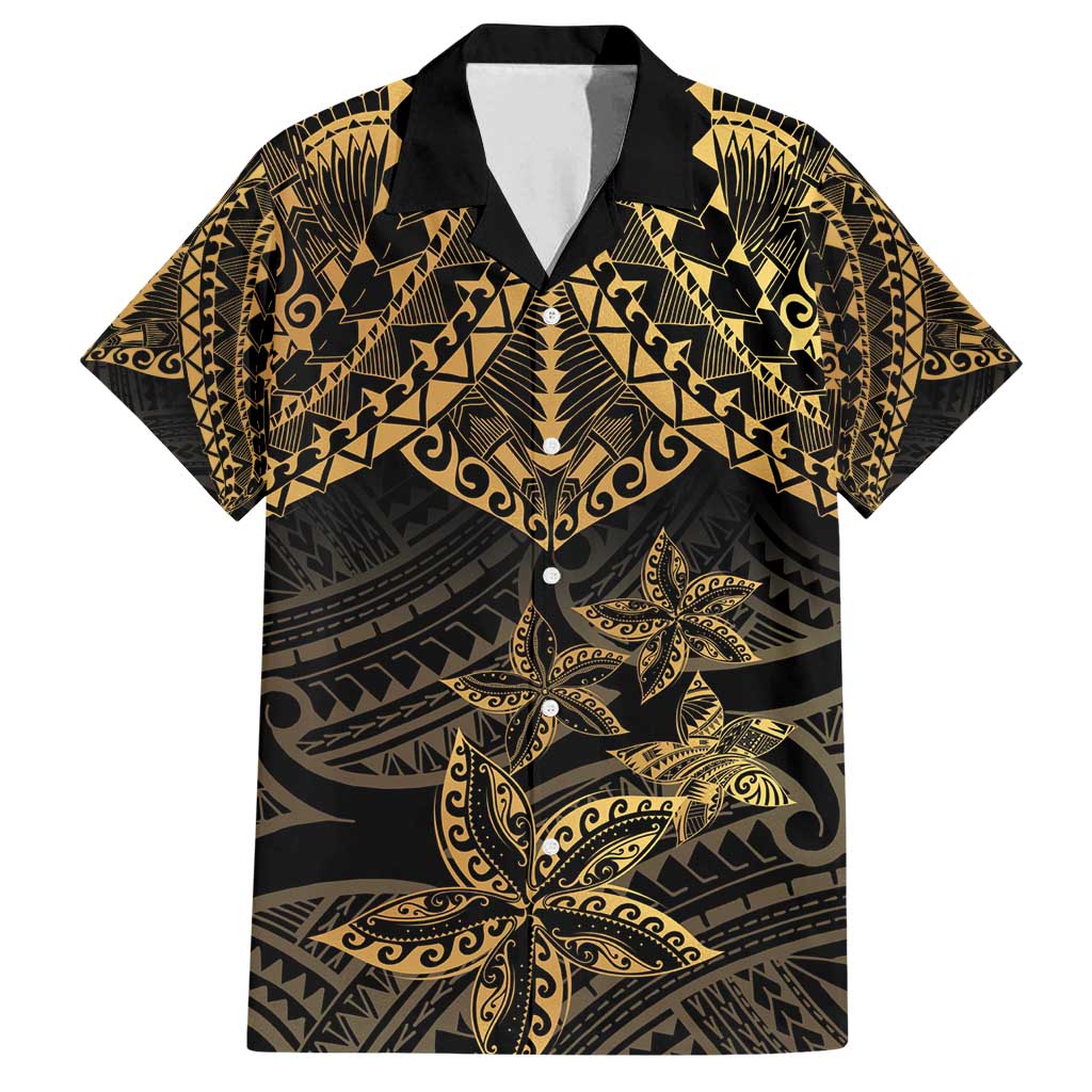 Black and Gold Polynesia Family Matching Tank Maxi Dress and Hawaiian Shirt Plumeria Tattoo With Polynesian Pattern