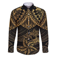 Black and Gold Polynesia Family Matching Tank Maxi Dress and Hawaiian Shirt Plumeria Tattoo With Polynesian Pattern