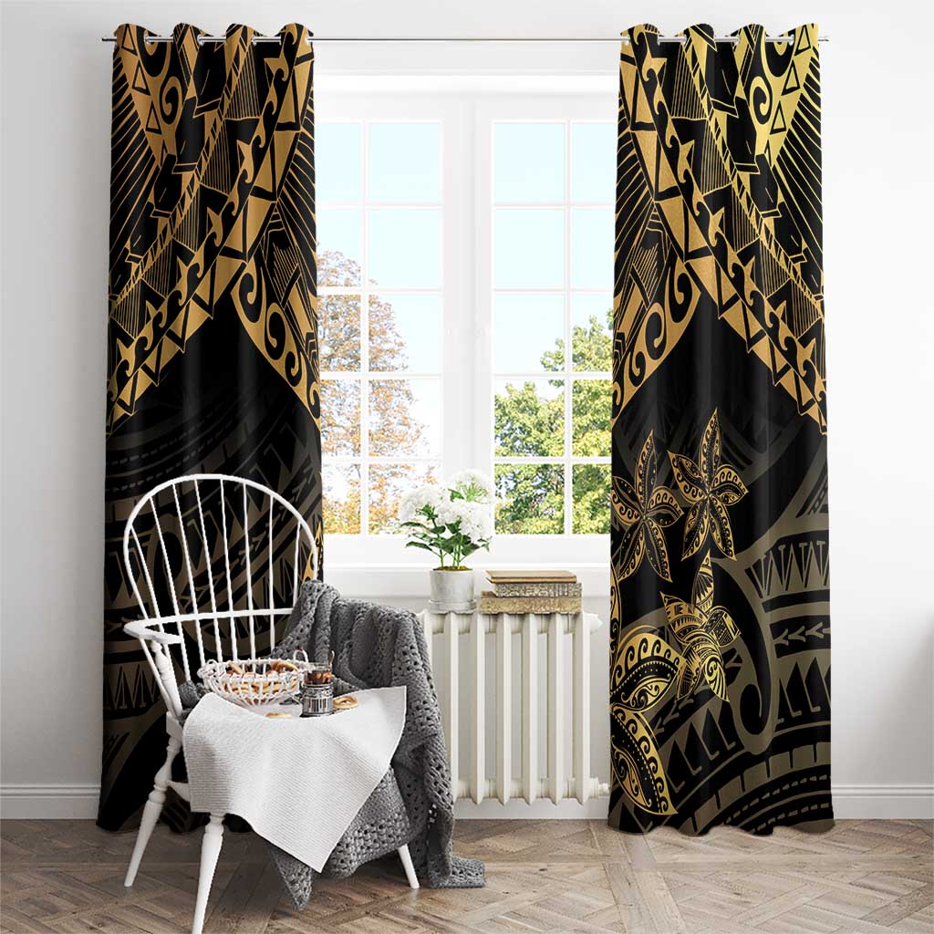 Black and Gold Polynesia Window Curtain Plumeria Tattoo With Polynesian Pattern
