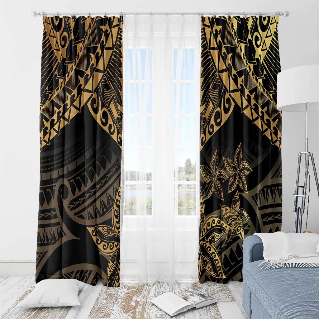 Black and Gold Polynesia Window Curtain Plumeria Tattoo With Polynesian Pattern