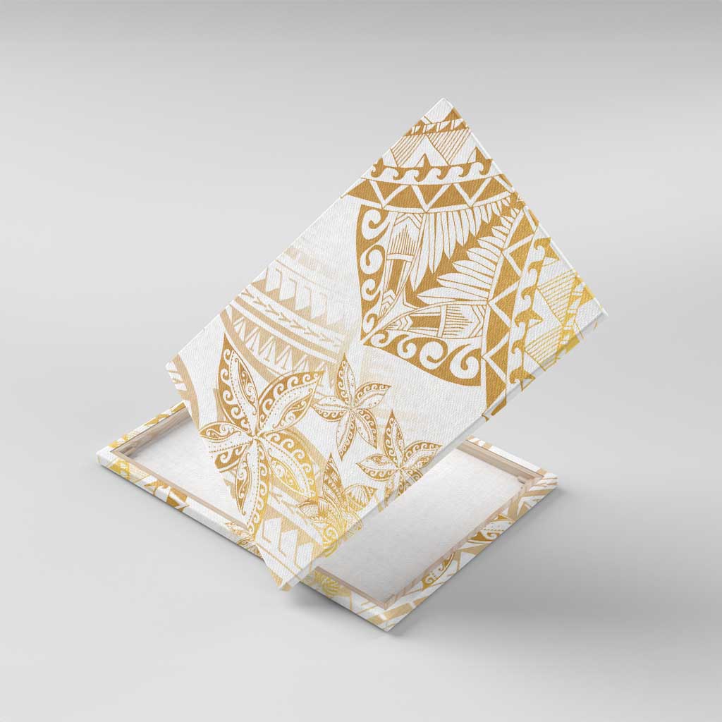 White and Gold Polynesia Canvas Wall Art Plumeria Tattoo With Polynesian Pattern