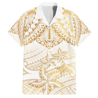 White and Gold Polynesia Family Matching Puletasi and Hawaiian Shirt Plumeria Tattoo With Polynesian Pattern