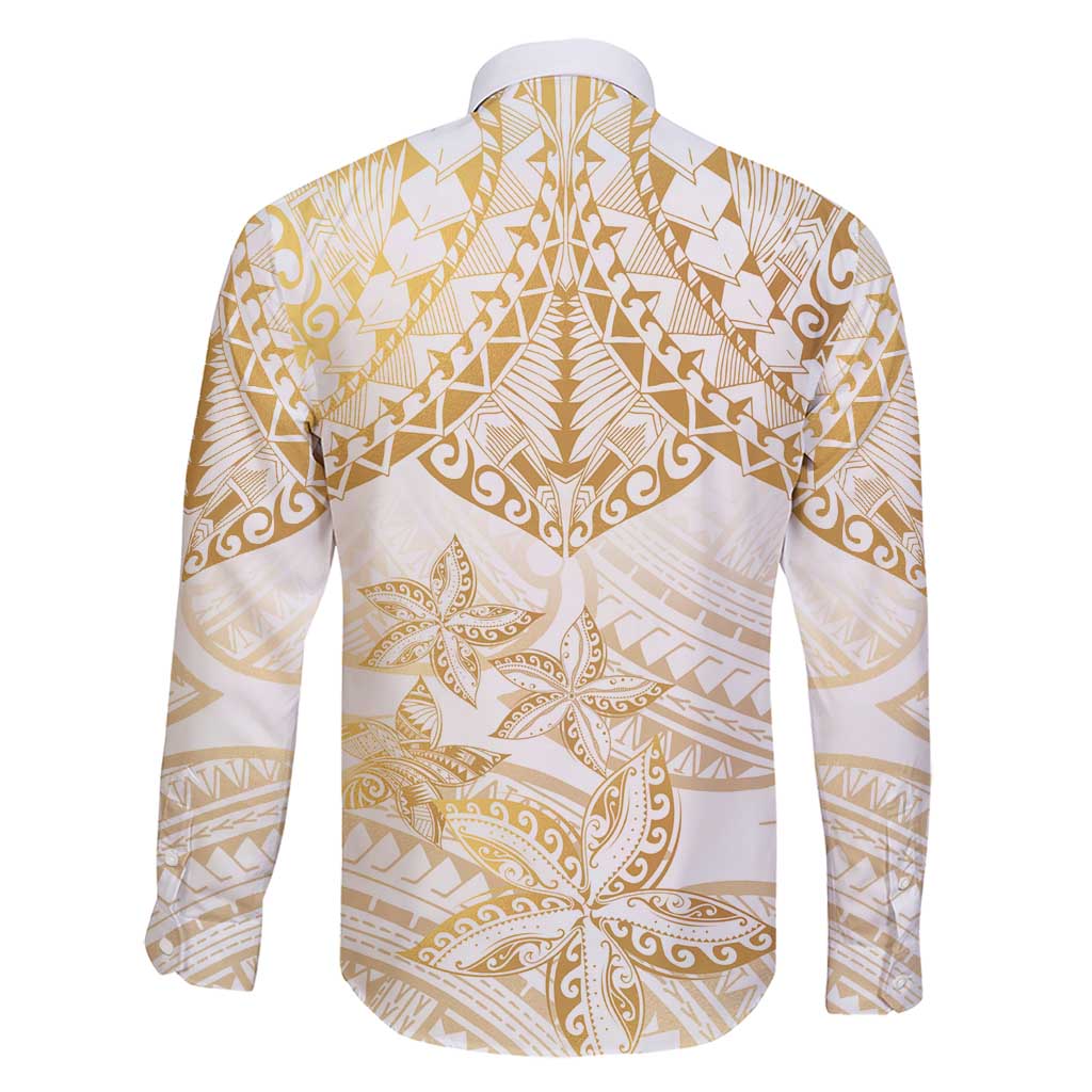 White and Gold Polynesia Family Matching Short Sleeve Bodycon Dress and Hawaiian Shirt Plumeria Tattoo With Polynesian Pattern