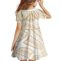 White and Gold Polynesia Family Matching Tank Maxi Dress and Hawaiian Shirt Plumeria Tattoo With Polynesian Pattern