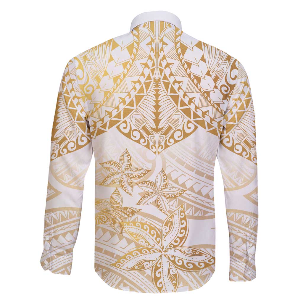 White and Gold Polynesia Family Matching Tank Maxi Dress and Hawaiian Shirt Plumeria Tattoo With Polynesian Pattern