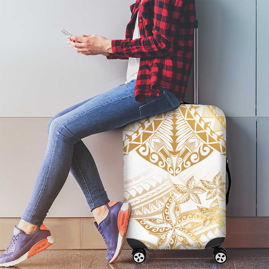 White and Gold Polynesia Luggage Cover Plumeria Tattoo With Polynesian Pattern
