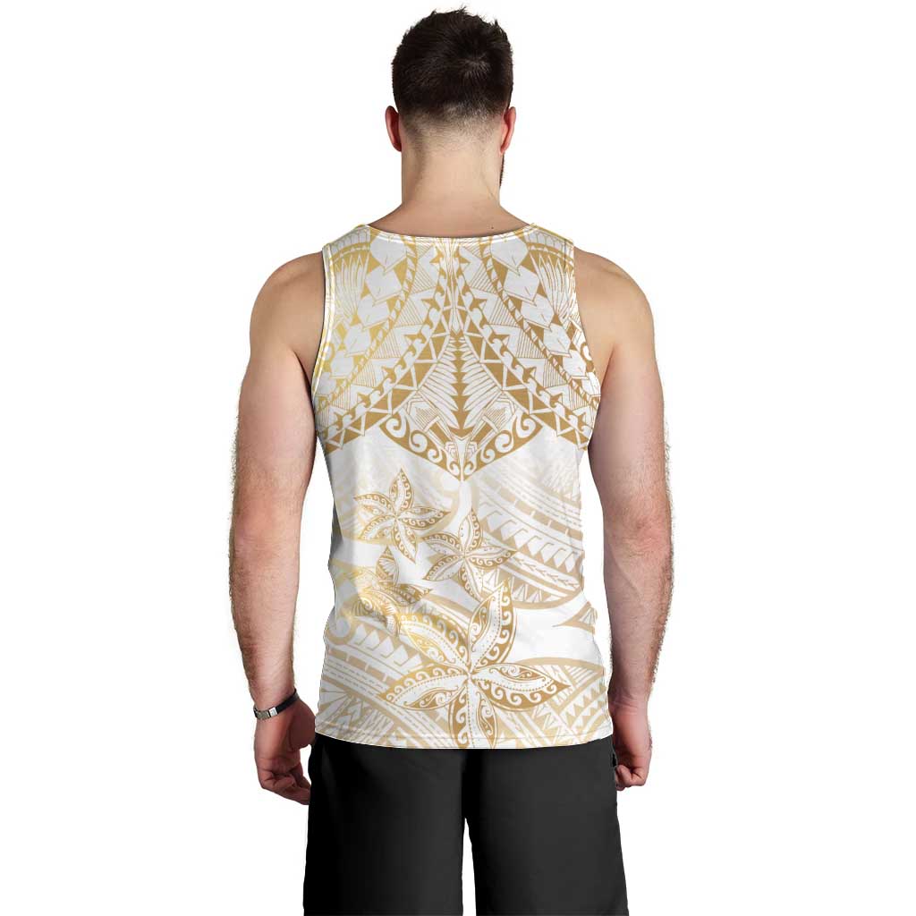 White and Gold Polynesia Men Tank Top Plumeria Tattoo With Polynesian Pattern