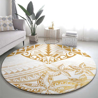White and Gold Polynesia Round Carpet Plumeria Tattoo With Polynesian Pattern LT14 - Polynesian Pride