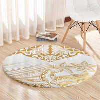 White and Gold Polynesia Round Carpet Plumeria Tattoo With Polynesian Pattern LT14 - Polynesian Pride