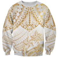 White and Gold Polynesia Sweatshirt Plumeria Tattoo With Polynesian Pattern