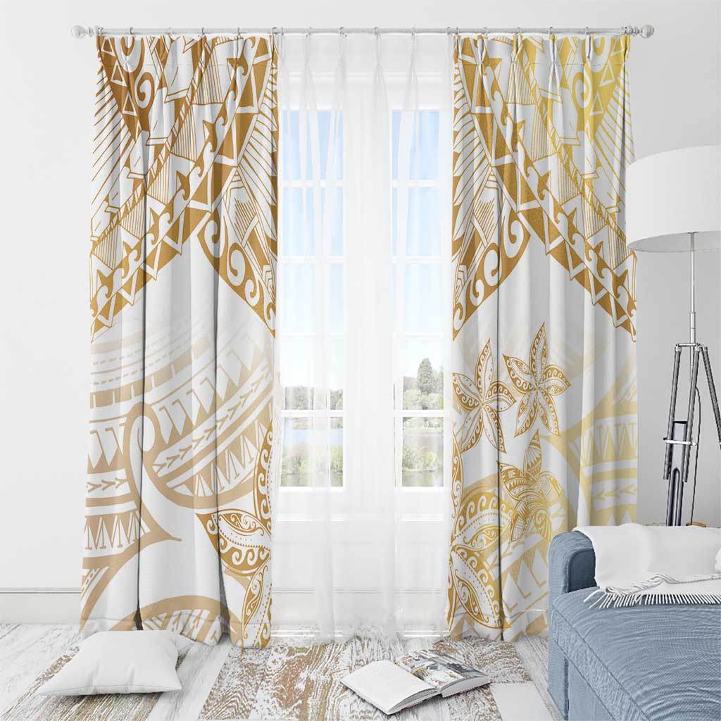 White and Gold Polynesia Window Curtain Plumeria Tattoo With Polynesian Pattern