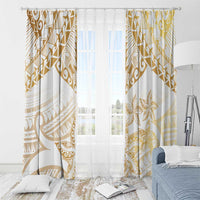 White and Gold Polynesia Window Curtain Plumeria Tattoo With Polynesian Pattern