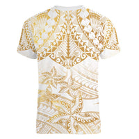 White and Gold Polynesia Women V-Neck T-Shirt Plumeria Tattoo With Polynesian Pattern LT14 - Polynesian Pride