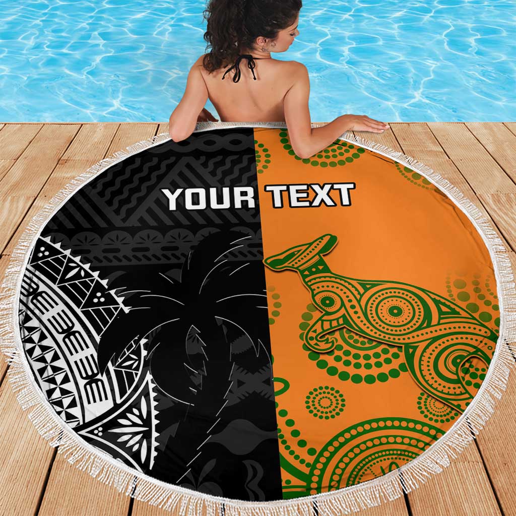 Custom Fiji And Australia Rugby Beach Blanket Fijian Tapa Pattern With Aussie Aboriginal Art LT14 - Polynesian Pride