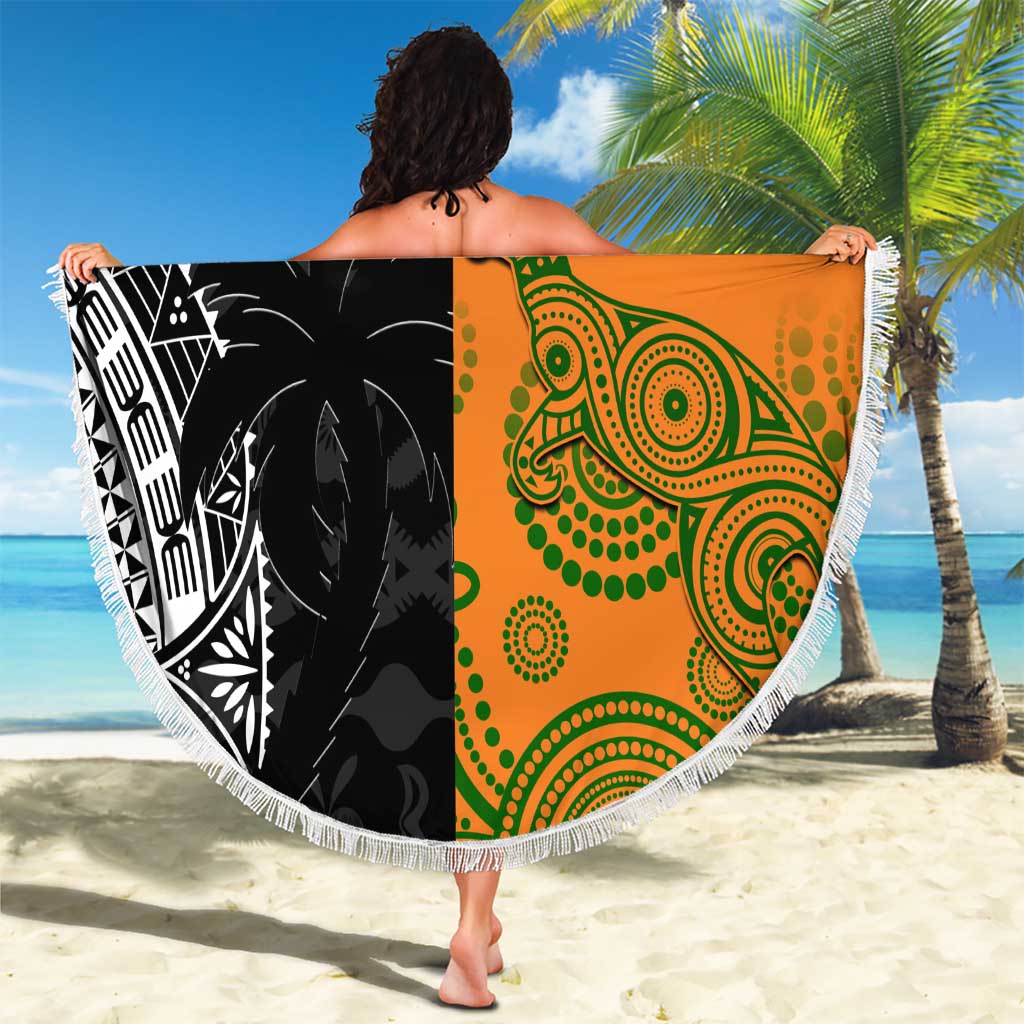 Custom Fiji And Australia Rugby Beach Blanket Fijian Tapa Pattern With Aussie Aboriginal Art LT14 - Polynesian Pride