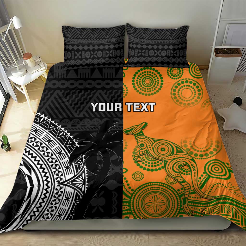 Custom Fiji And Australia Rugby Bedding Set Fijian Tapa Pattern With Aussie Aboriginal Art LT14 - Polynesian Pride