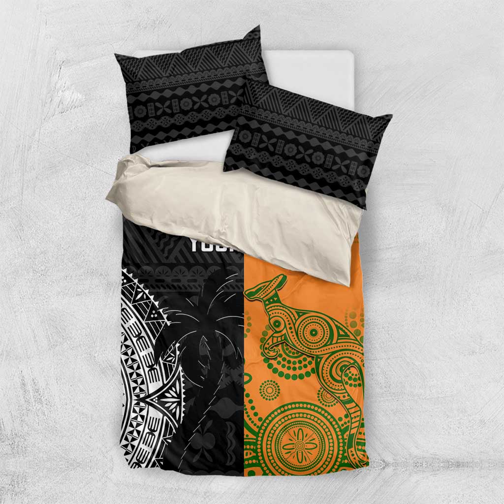 Custom Fiji And Australia Rugby Bedding Set Fijian Tapa Pattern With Aussie Aboriginal Art LT14 US Twin 172cm x 218cm Black - Polynesian Pride