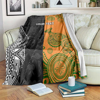 Custom Fiji And Australia Rugby Blanket Fijian Tapa Pattern With Aussie Aboriginal Art LT14 Black - Polynesian Pride