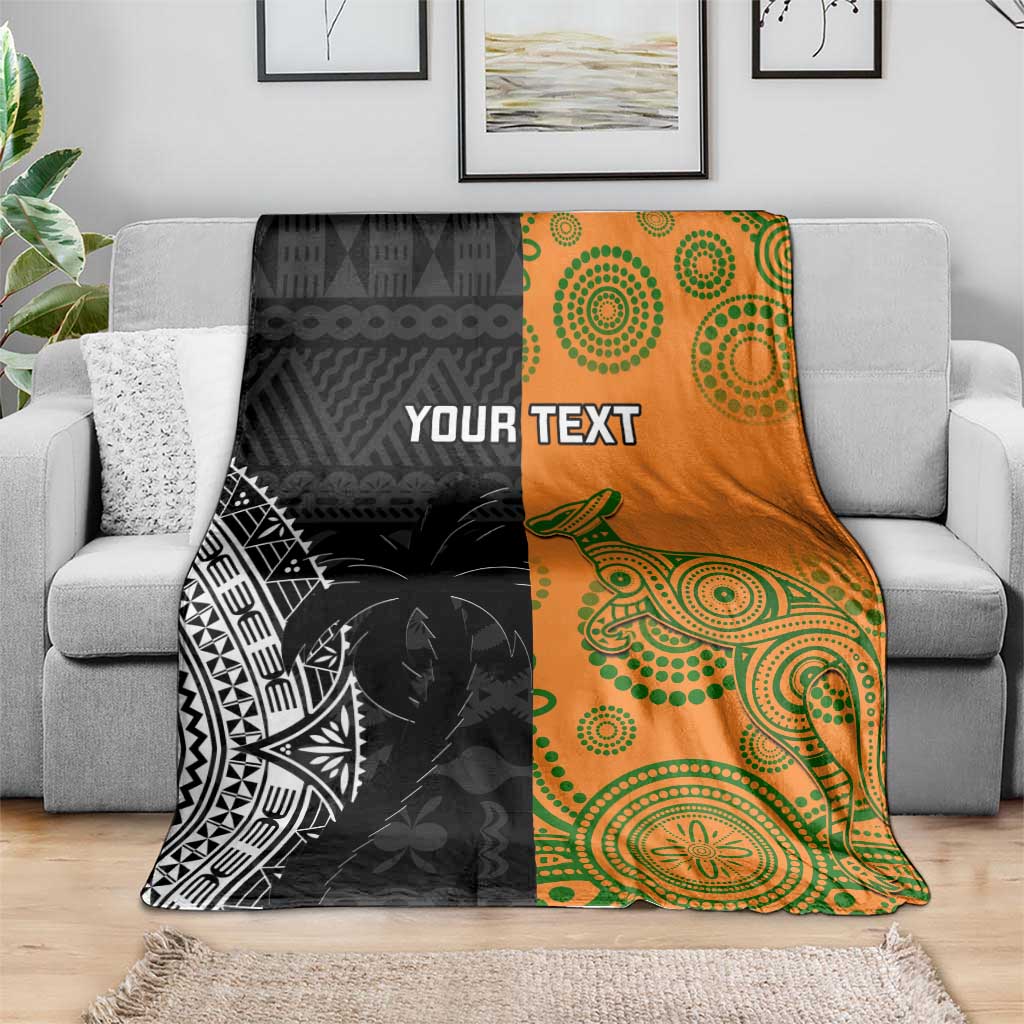 Custom Fiji And Australia Rugby Blanket Fijian Tapa Pattern With Aussie Aboriginal Art LT14 - Polynesian Pride