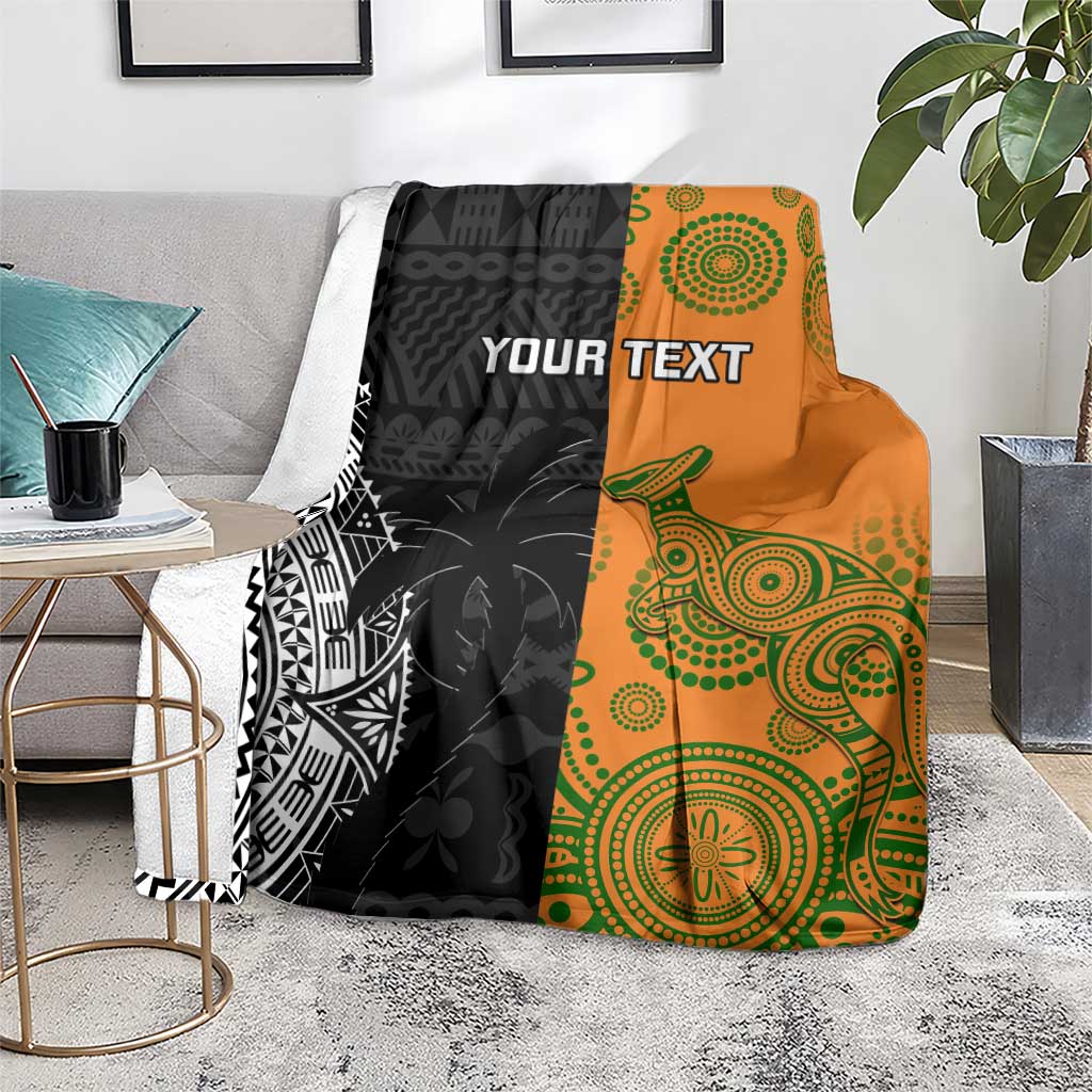 Custom Fiji And Australia Rugby Blanket Fijian Tapa Pattern With Aussie Aboriginal Art LT14 - Polynesian Pride