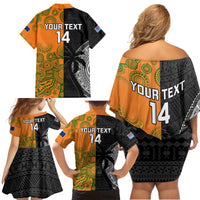 Custom Fiji And Australia Rugby Family Matching Off Shoulder Short Dress and Hawaiian Shirt Fijian Tapa Pattern With Aussie Aboriginal Art