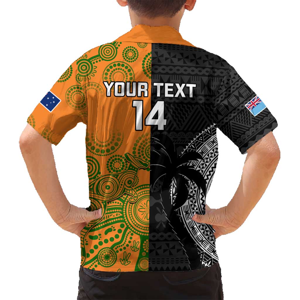 Custom Fiji And Australia Rugby Family Matching Tank Maxi Dress and Hawaiian Shirt Fijian Tapa Pattern With Aussie Aboriginal Art