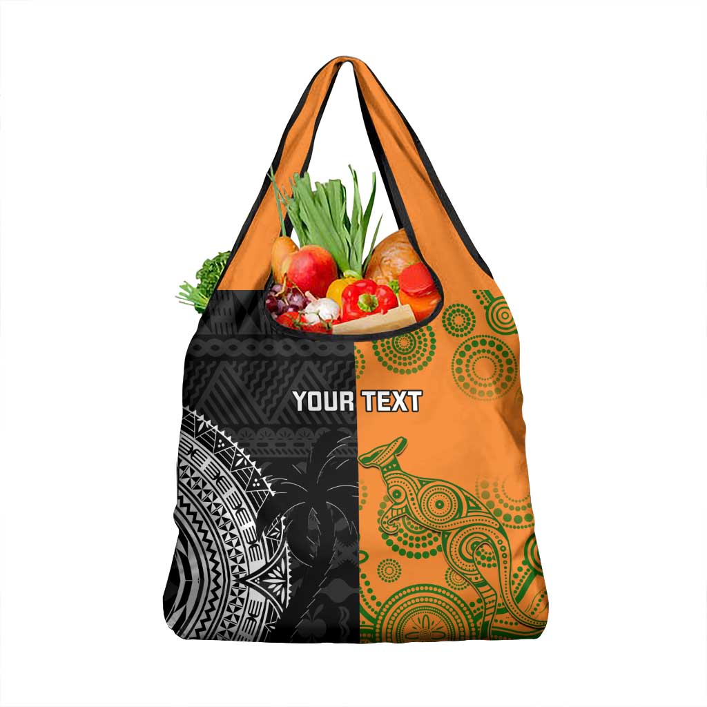Custom Fiji And Australia Rugby Grocery Bag Fijian Tapa Pattern With Aussie Aboriginal Art