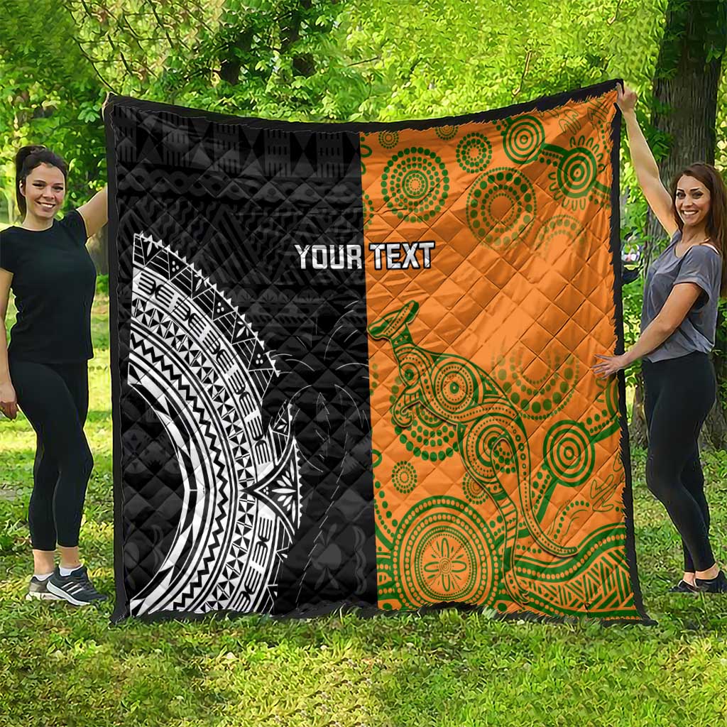 Custom Fiji And Australia Rugby Quilt Fijian Tapa Pattern With Aussie Aboriginal Art LT14 - Polynesian Pride