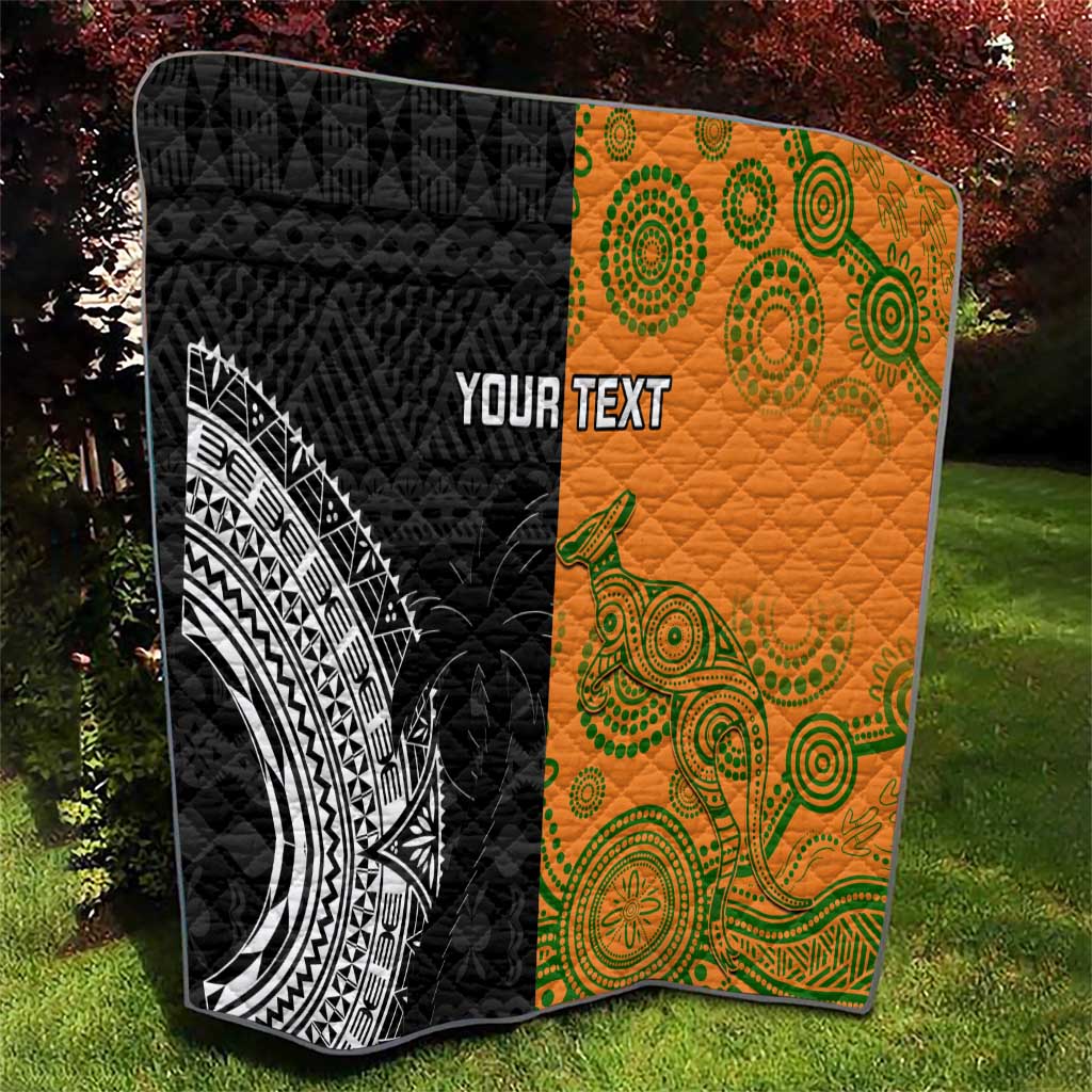 Custom Fiji And Australia Rugby Quilt Fijian Tapa Pattern With Aussie Aboriginal Art LT14 - Polynesian Pride