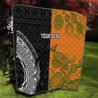 Custom Fiji And Australia Rugby Quilt Fijian Tapa Pattern With Aussie Aboriginal Art LT14 - Polynesian Pride
