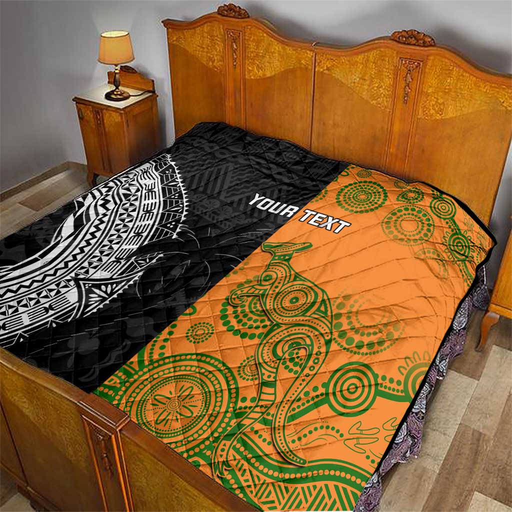 Custom Fiji And Australia Rugby Quilt Fijian Tapa Pattern With Aussie Aboriginal Art LT14 - Polynesian Pride