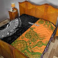 Custom Fiji And Australia Rugby Quilt Fijian Tapa Pattern With Aussie Aboriginal Art LT14 - Polynesian Pride