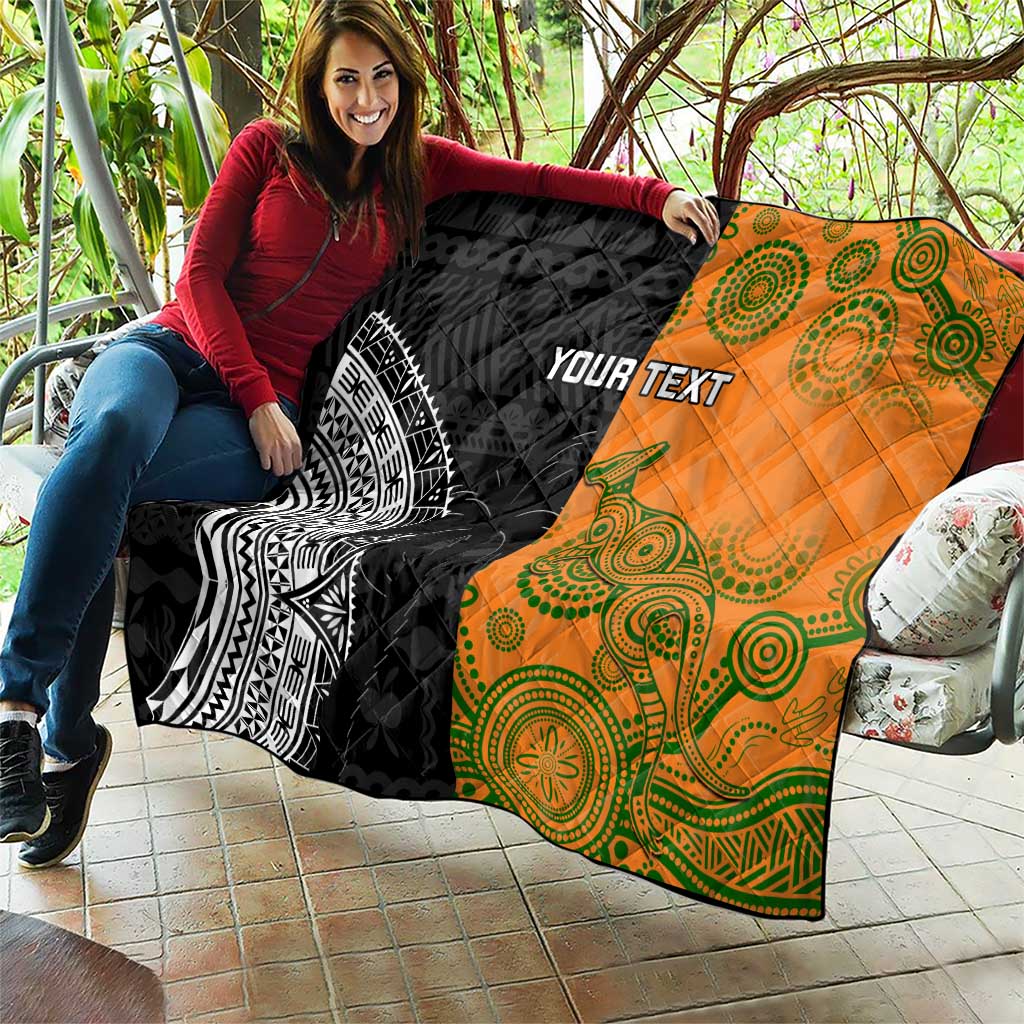 Custom Fiji And Australia Rugby Quilt Fijian Tapa Pattern With Aussie Aboriginal Art LT14 - Polynesian Pride