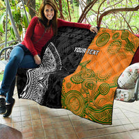 Custom Fiji And Australia Rugby Quilt Fijian Tapa Pattern With Aussie Aboriginal Art LT14 - Polynesian Pride