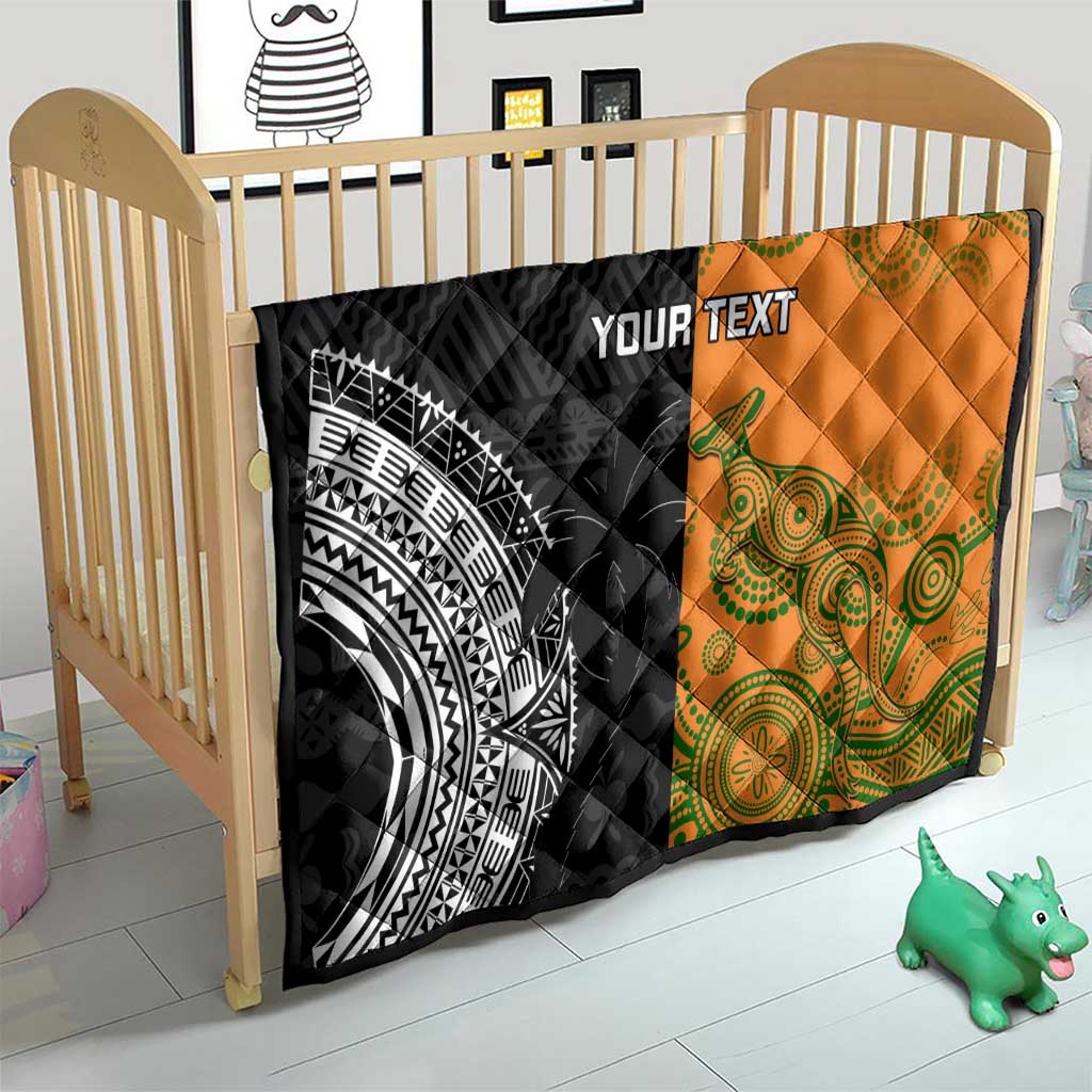 Custom Fiji And Australia Rugby Quilt Fijian Tapa Pattern With Aussie Aboriginal Art LT14 - Polynesian Pride