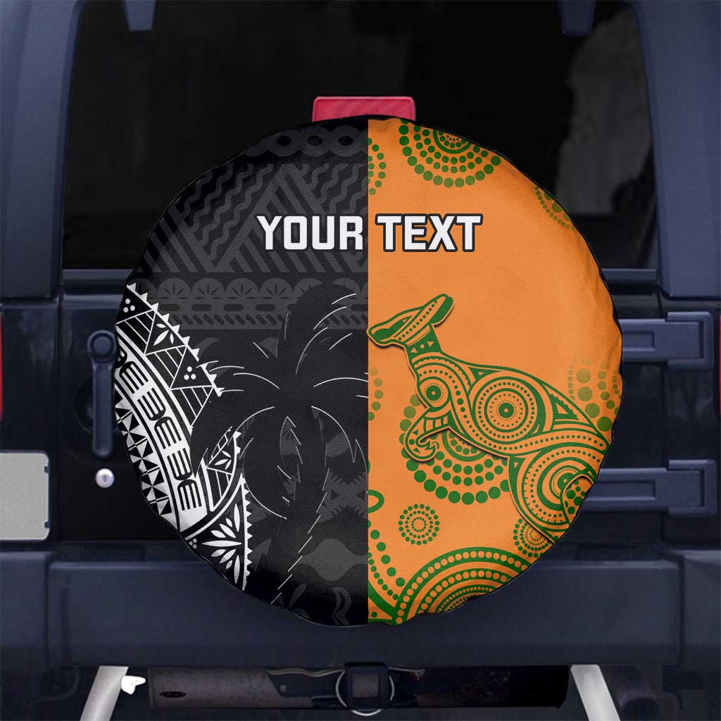 Custom Fiji And Australia Rugby Spare Tire Cover Fijian Tapa Pattern With Aussie Aboriginal Art LT14 - Polynesian Pride