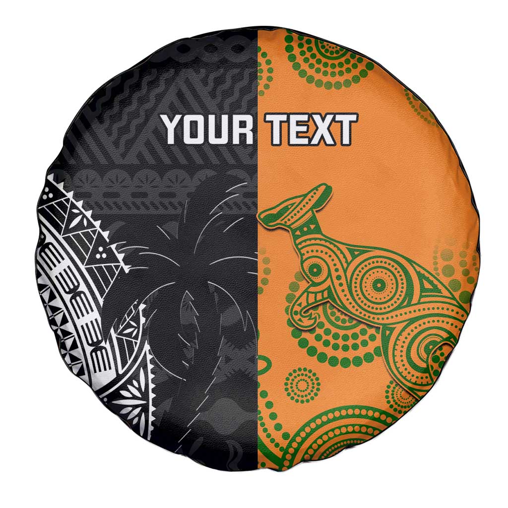 Custom Fiji And Australia Rugby Spare Tire Cover Fijian Tapa Pattern With Aussie Aboriginal Art LT14 - Polynesian Pride