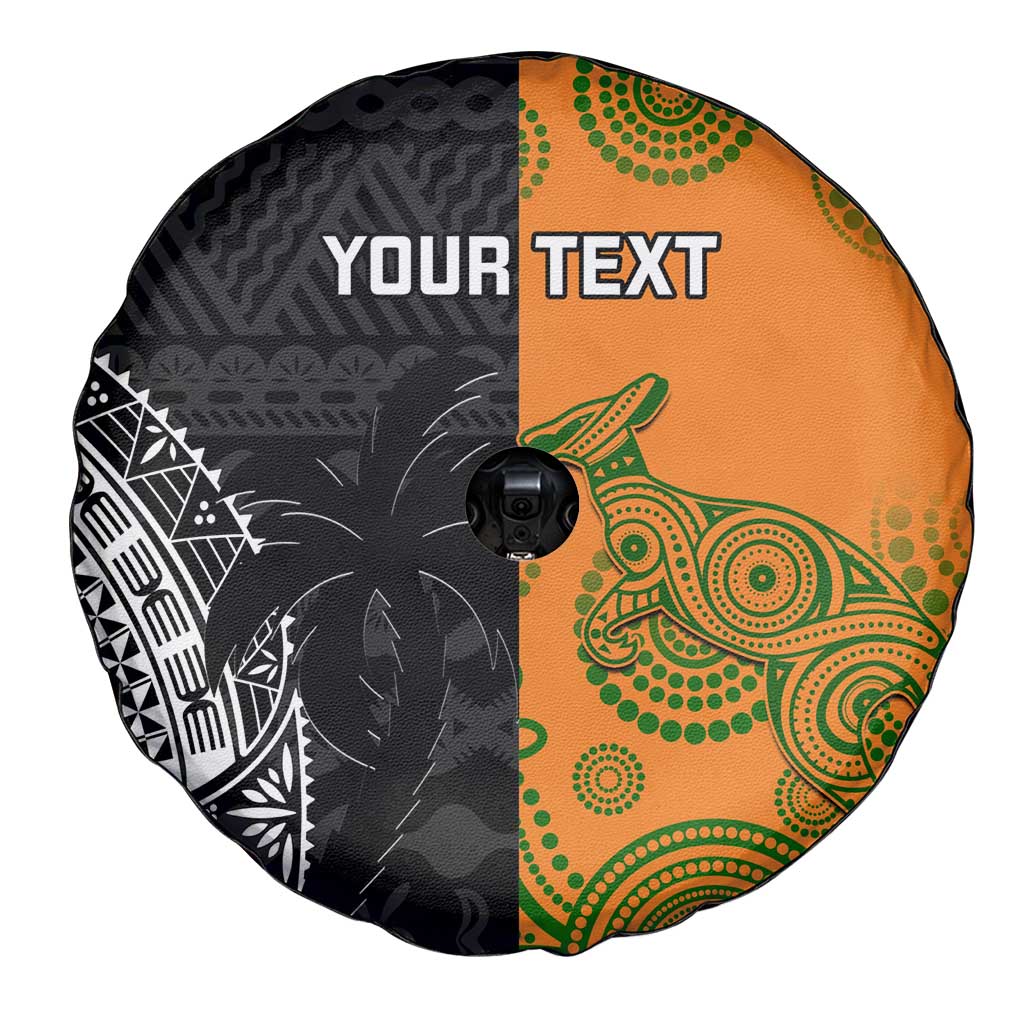 Custom Fiji And Australia Rugby Spare Tire Cover Fijian Tapa Pattern With Aussie Aboriginal Art LT14 - Polynesian Pride