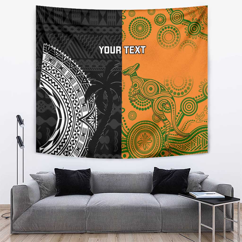 Custom Fiji And Australia Rugby Tapestry Fijian Tapa Pattern With Aussie Aboriginal Art LT14 Black - Polynesian Pride