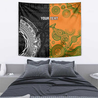 Custom Fiji And Australia Rugby Tapestry Fijian Tapa Pattern With Aussie Aboriginal Art LT14 - Polynesian Pride