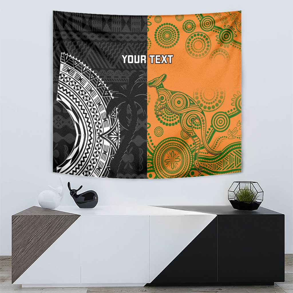 Custom Fiji And Australia Rugby Tapestry Fijian Tapa Pattern With Aussie Aboriginal Art LT14 - Polynesian Pride