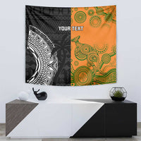 Custom Fiji And Australia Rugby Tapestry Fijian Tapa Pattern With Aussie Aboriginal Art LT14 - Polynesian Pride