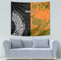 Custom Fiji And Australia Rugby Tapestry Fijian Tapa Pattern With Aussie Aboriginal Art LT14 - Polynesian Pride
