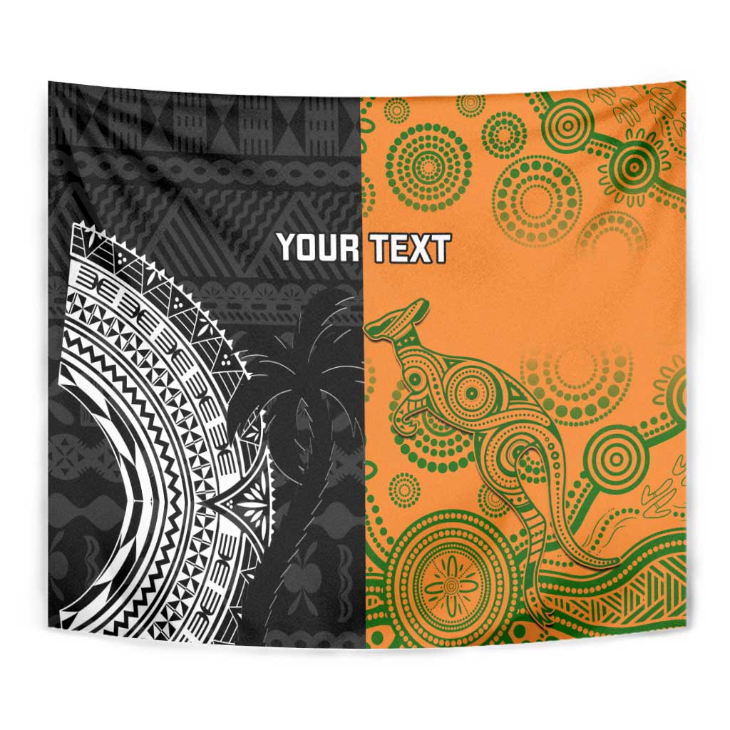 Custom Fiji And Australia Rugby Tapestry Fijian Tapa Pattern With Aussie Aboriginal Art LT14 - Polynesian Pride