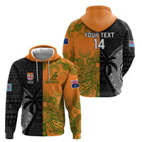 Custom Fiji And Australia Rugby Zip Hoodie Fijian Tapa Pattern With Aussie Aboriginal Art