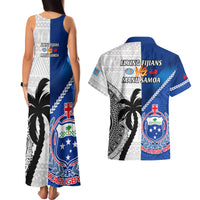 Fiji And Samoa Rugby Couples Matching Tank Maxi Dress and Hawaiian Shirt 2023 World Cup Samoan Mix Tapa Pattern LT14 - Polynesian Pride