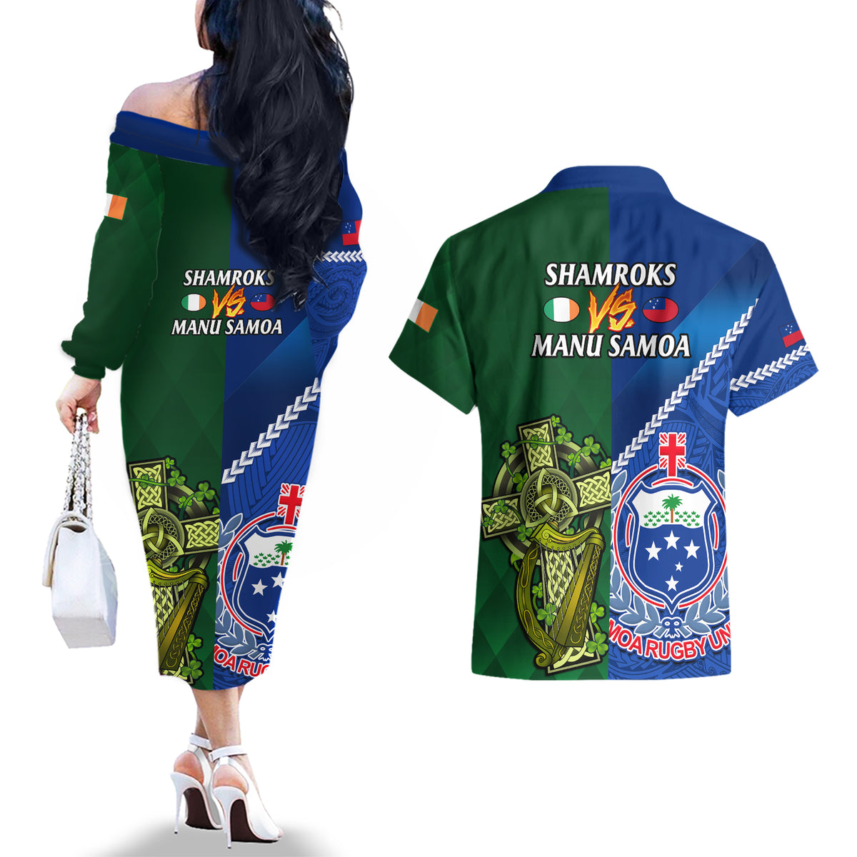 samoa-and-ireland-rugby-couples-matching-off-the-shoulder-long-sleeve-dress-and-hawaiian-shirt-2023-world-cup-manu-samoa-with-shamrocks