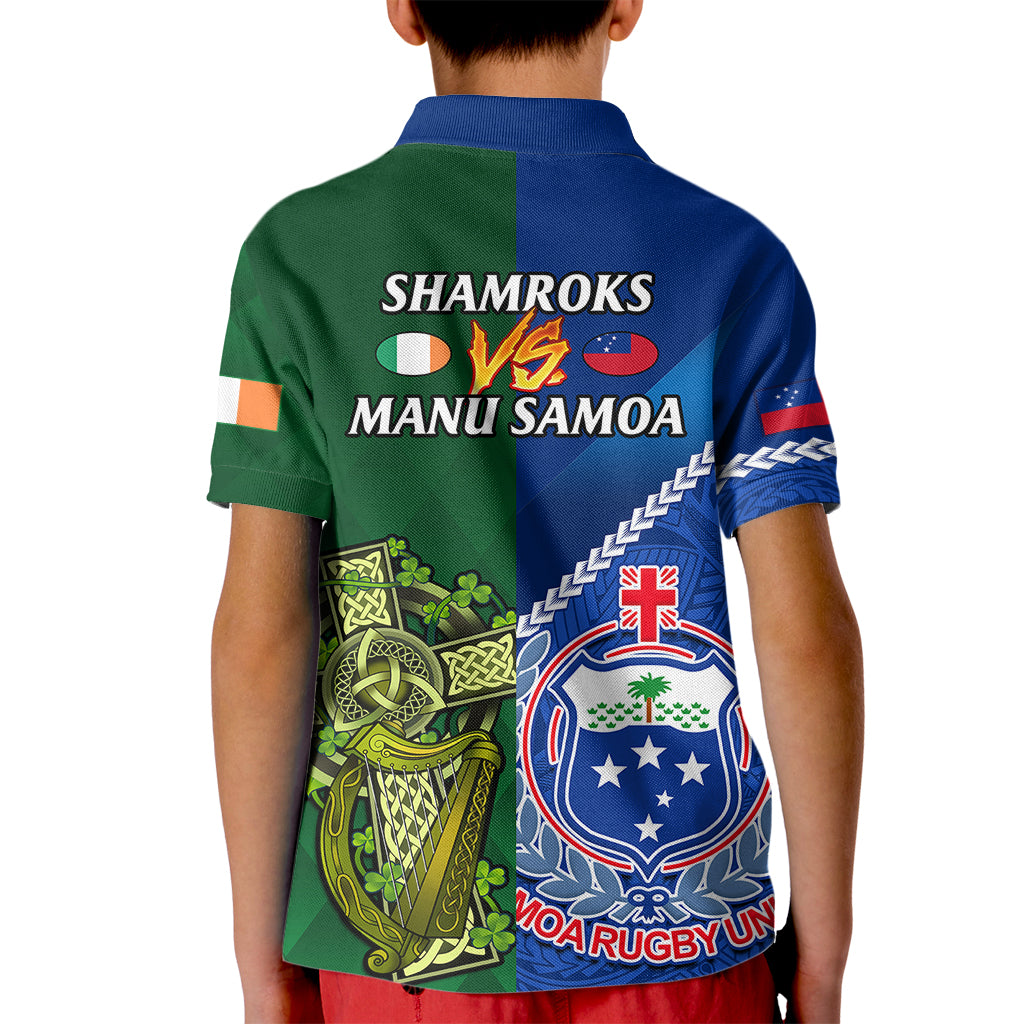 Samoa And Ireland Rugby Kid Polo Shirt 2023 World Cup Manu Samoa With Shamrocks LT14 - Polynesian Pride