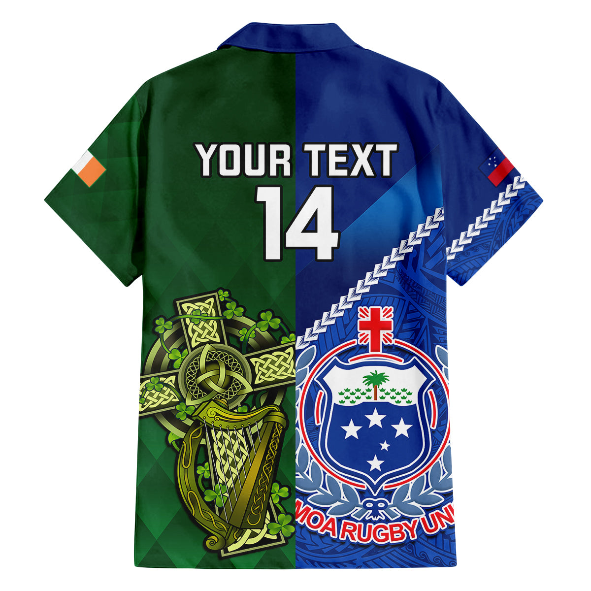 custom-samoa-and-ireland-rugby-family-matching-off-shoulder-long-sleeve-dress-and-hawaiian-shirt-2023-world-cup-manu-samoa-with-shamrocks