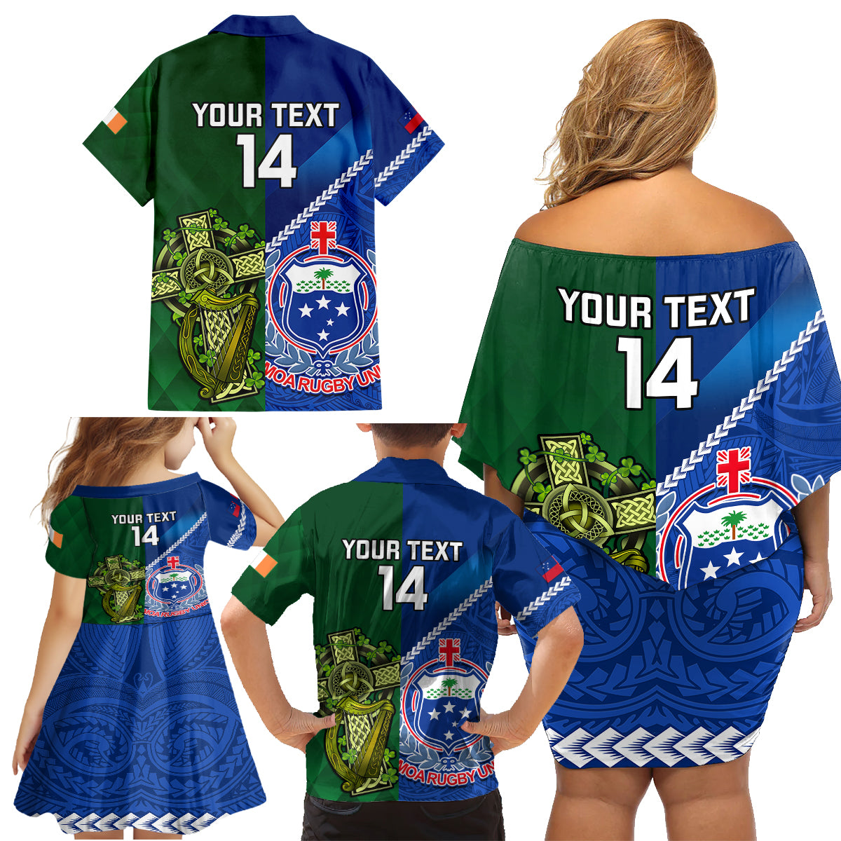 custom-samoa-and-ireland-rugby-family-matching-off-shoulder-short-dress-and-hawaiian-shirt-2023-world-cup-manu-samoa-with-shamrocks